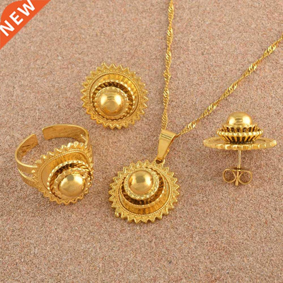 Gold Color Ethiopian Necklace Earrings Ring African Bridal J