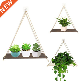Wood Swing Hanging Rope Wall Mounted Shelves Plant Flower Po