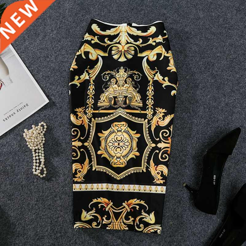 New-Coming European Women Autumn Print Pencil Skirt High Stc
