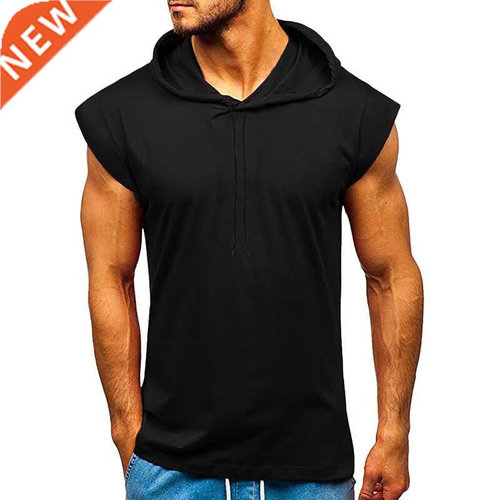 Mens Hooded Tank Top Summer Sleeveless Tops Drawstring Men C