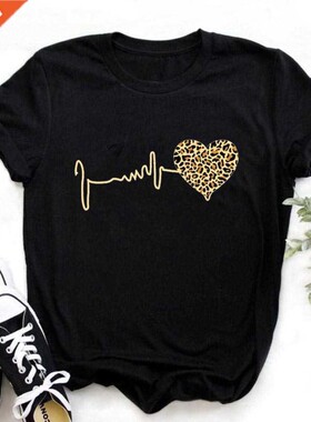Summer New 90 ’s Leopard Heartbeat Short Sleeve Print
