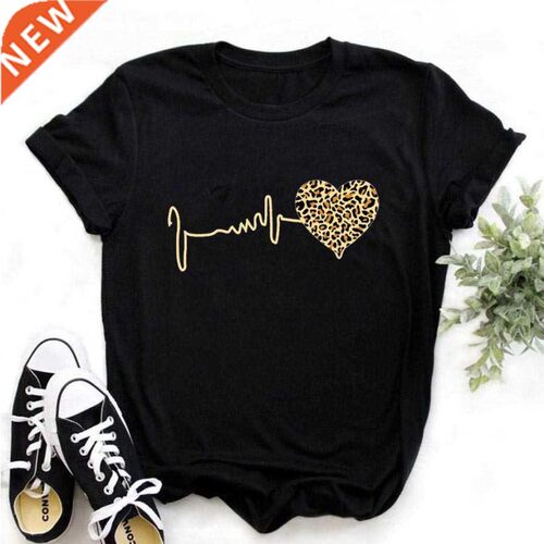 Summer New 90 ’s Leopard Heartbeat Short Sleeve Print