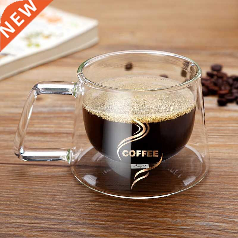 Transparent Double Bottom Glass Coffee Cup Milk Whiskey Tea