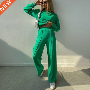 New Winter Women's Tracksuit Sweater+Wide LegsPants Suit Ove