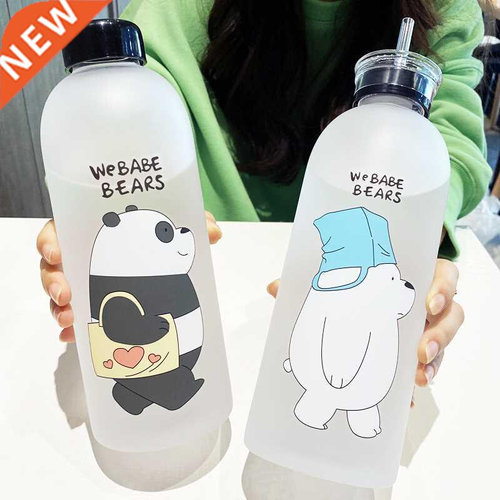 1000ml Water Bottles Cute Panda Bear Cup With Straw Transpar