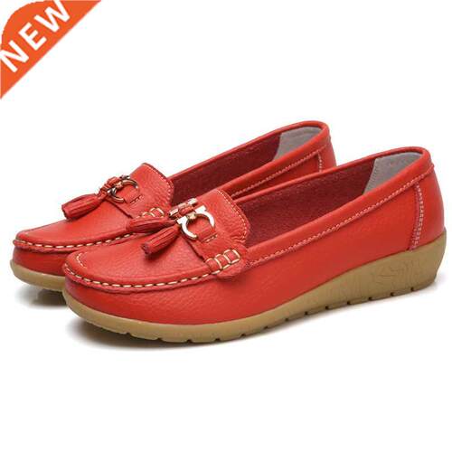 Women Flat Plus Size 44 Women Genuine Leather Shoes Slipony