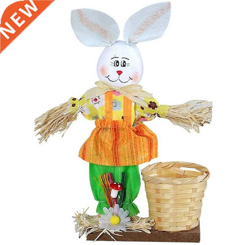 Easter Straw Bunny Bamboo Basket Desktop Ornaments Cute Rabb