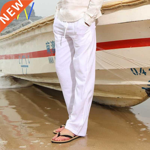 Mens Skinny Slim Fit Linen Trousers Trouser white Pants Men
