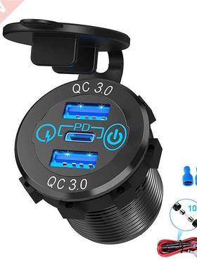 12V/24V Triple Aluminum Metal 60W USB-C Multiple Car Charger