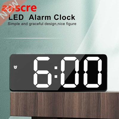 Mirror Alarm Clock LED Digital Clock Voice Control Snooze Ti