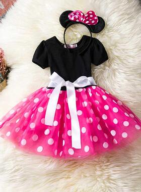 Girls Cosplay Cartoon Costume Kids Summer Short Sleeve Polka