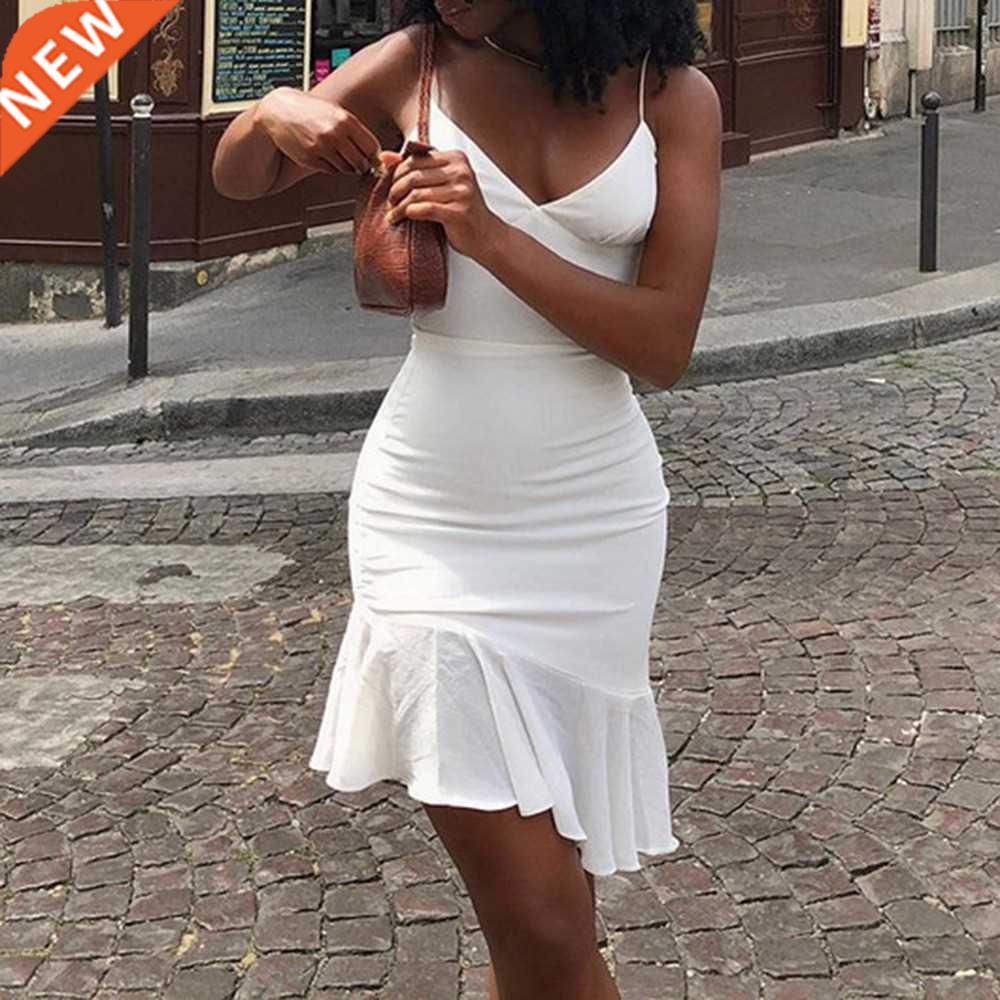 Spaghetti raps Ruffles Mini Dress Club Party Elegant Sleev