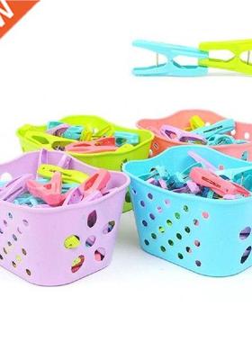 Plastic 30Pcs Clothespins + Basket Drying Clothes Clips
