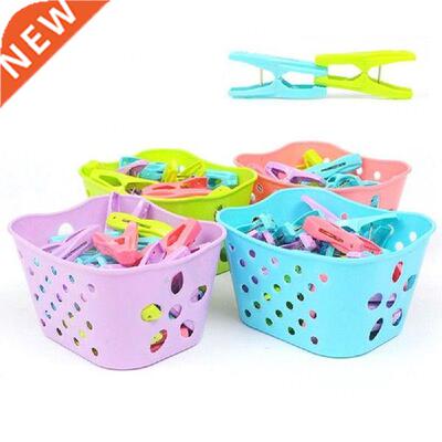 Plastic 30Pcs Clothespins + Basket Drying Clothes Clips