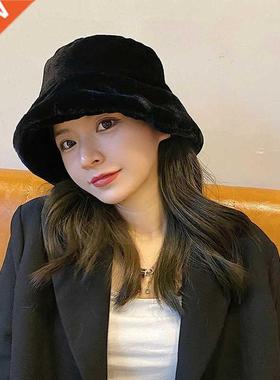 Fashion Faux Fur Winter Bucket Hat For Women Girl Solid Thic