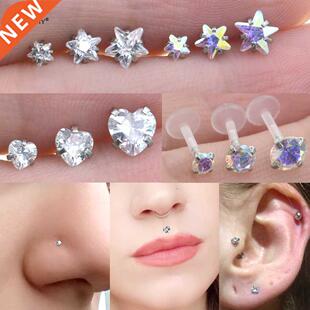 2pcs Top Crystal 3/4/5mm Heart Star Round Helix Tragus Pierc
