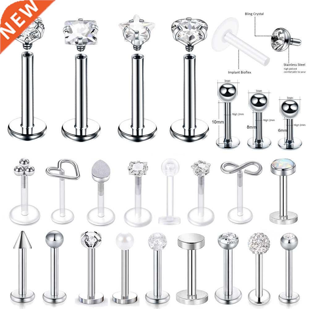 16g Stainless Steel Lip Labret Piercing Crystal Ball Monroe