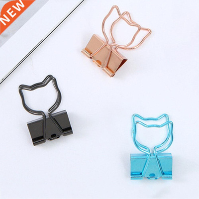 6pcs Cute Cartoon Cat Binder s Rose Gold Hollow Paperclip Bo