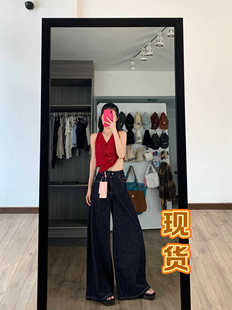 高个子Jennie同款深蓝色阔腿牛仔裤女夏季新款大码宽松拖地长裤子