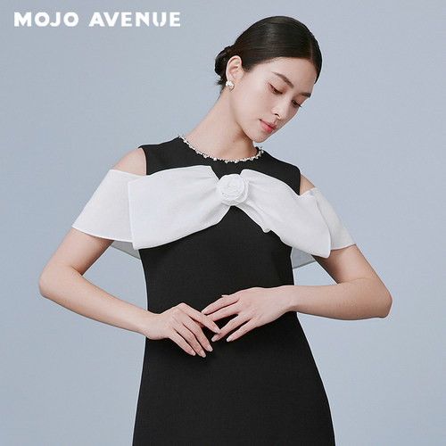 朗姿/MOJO AVENUE莫佐优雅撞色A字裙千金连衣裙2025年新款高
