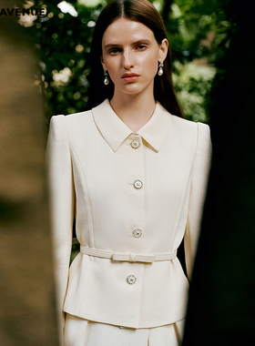 朗姿/MOJO莫佐2026春季新品雅致千金感短外套女翻领收腰米白上衣