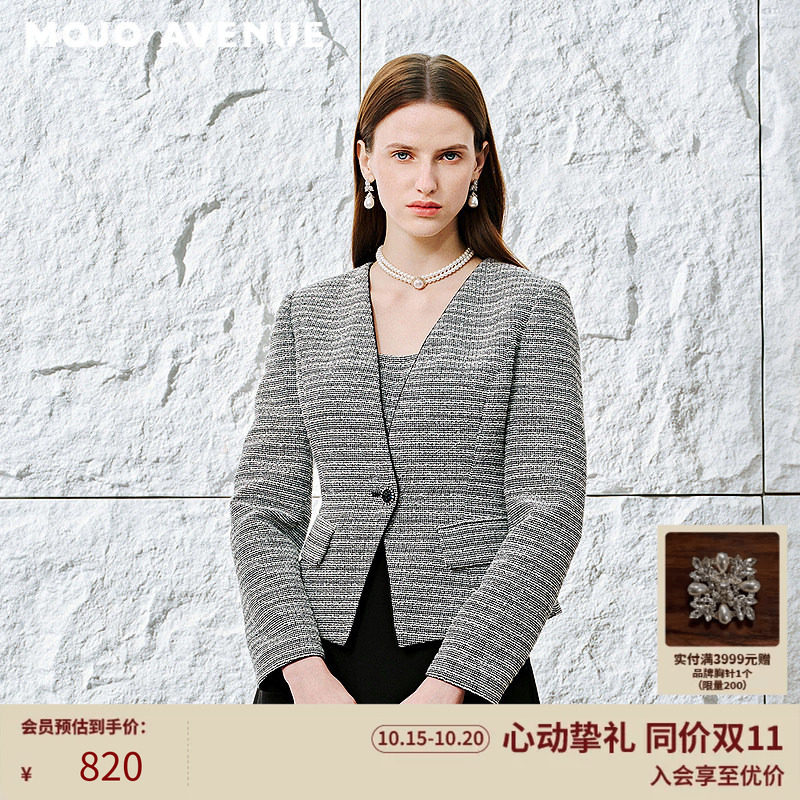 朗姿/MOJO AVENUE莫佐2026春新品优雅摩登千鸟格小香风西装外套女
