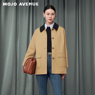 卡其撞色短风衣女巴恩风宽 AVENUE莫佐2025秋新款 朗姿 MOJO