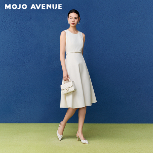2026千金优雅连衣裙无袖 MOJO夏新品 朗姿 白色中长裙 杨紫同款