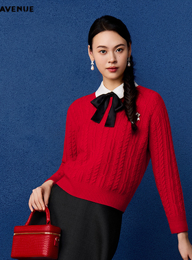 朗姿/MOJO AVENUE莫佐大红色套头针织衫2025年新款舒适亲肤百搭上