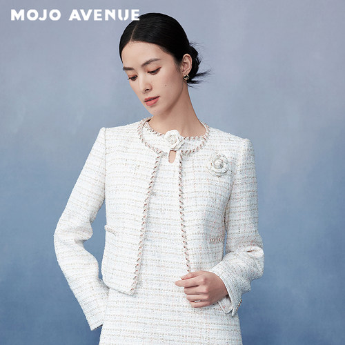 朗姿/MOJO AVENUE莫佐气质山茶花夹克2025年早春新款彩花呢优雅气