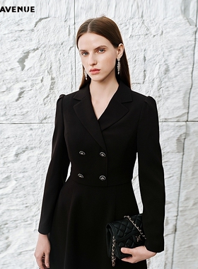 朗姿/MOJO春季新品2026干练西装连衣裙女职场通勤双排扣假两件