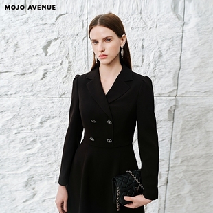 朗姿/MOJO春季新品2026干练西装连衣裙女职场通勤双排扣假两件