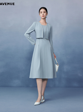 朗姿/MOJO AVENUE莫佐乱麻肌理感假两件连衣裙2025年早春新款时尚