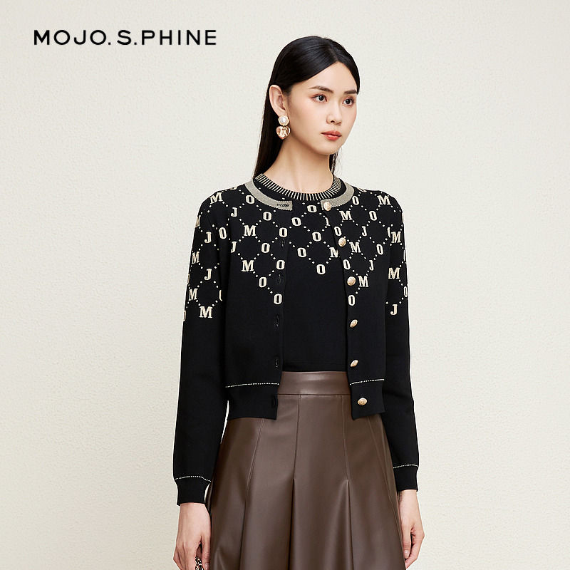 MOJO莫佐经典黑金配色针织开衫