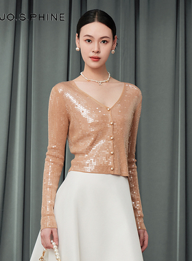 【舒心】朗姿/MOJO AVENUE莫佐优雅修身亮片针织开衫