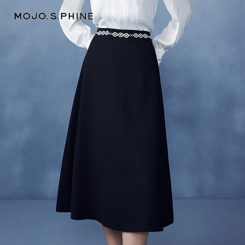 MOJO莫佐复古立体剪裁A字裙2025年新款遮肉显瘦百搭半身长裙子女