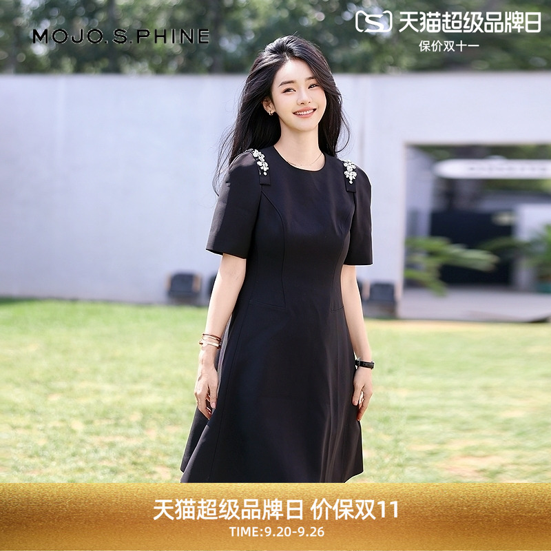MOJO莫佐优雅设计感气质收腰连衣裙2025年新款时尚中长裙朗姿集团