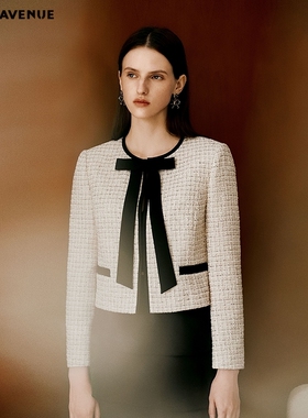 【舒心】朗姿/MOJO春季新品2026粗花呢短外套女蝴蝶结领口上衣