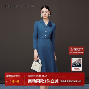MOJO莫佐2025冬新款 浪漫山茶花收腰连衣裙女优雅显白职场通勤长裙