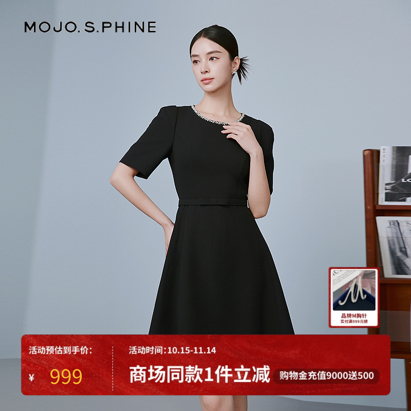 MOJO莫佐时尚都市名伶收腰连衣裙2025年新款优雅气质长裙朗姿集团