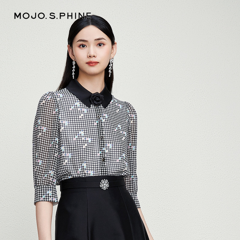 【舒心】MOJO莫佐印花优雅设计感衬衫2024新款亲肤透气通勤休闲百