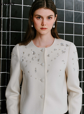 朗姿/MOJO AVENUE莫佐2025秋冬新款法式千金感香风短外套女钉珠高