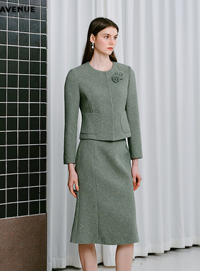 朗姿/MOJO AVENUE莫佐2025冬新款优雅小香风半身裙女艺术花园绿色