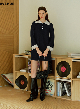 【舒心】MOJO新款学院风翻领针织连衣裙宽松显瘦