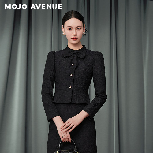 朗姿/MOJO AVENUE莫佐2025秋新款经典短外套蝴蝶结领高级质