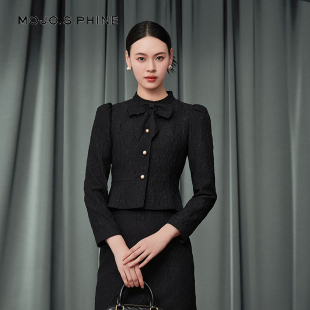 MOJO莫佐2025秋新款 上衣 经典 短外套蝴蝶结领高级质感收腰职场短款