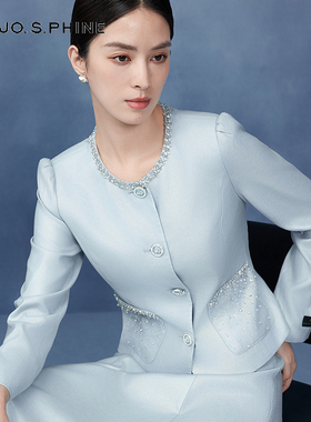 【舒心】MOJO AVENUE莫佐意大利肌理感简约香风短外套雾霾蓝色