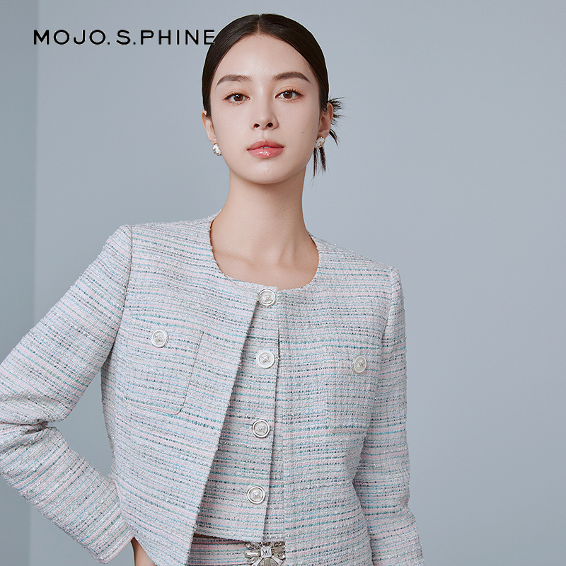 MOJO莫佐意大利香风花呢百搭夹克外套2025新款设简约职场套装上衣