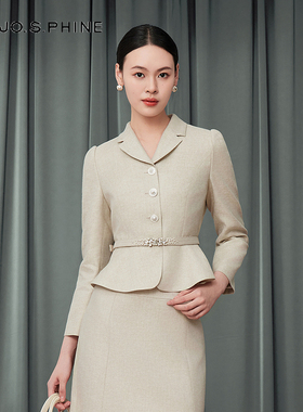 朗姿/MOJO AVENUE莫佐2025秋新款亚麻西装短外套收腰优雅职