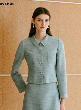 MOJO AVENUE莫佐2025新款法式优雅西装短外套女秋冬薄荷绿微收腰
